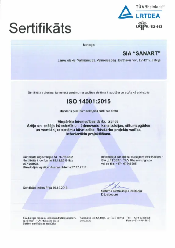 Sert SANART ISO.14001 2025 LV